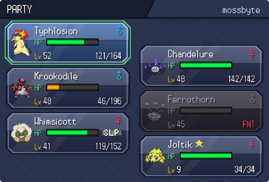 The Visual Overhaul. Almost every screen in the game is new!: Your six, on the new party screen.