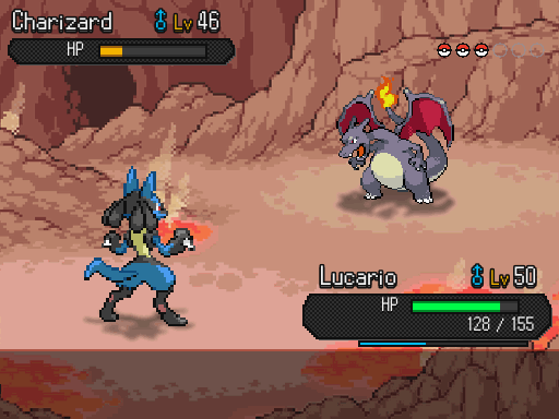 A shiny Charizard caught in an Ultra Ball, animated: the sparkle, three shakes, and the click